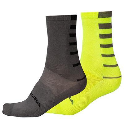 Endura nogavice CoolMax® Stripe 2 para siva + fluo rumena